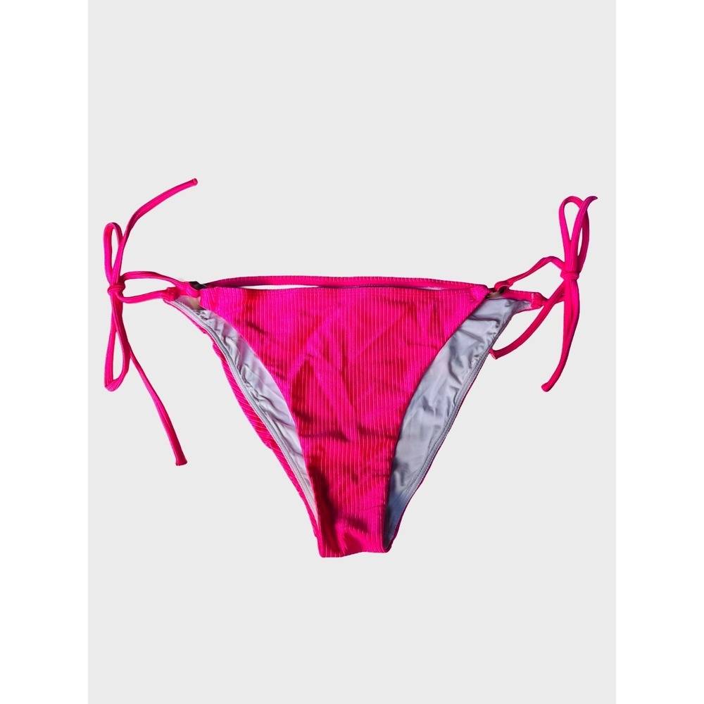Halara Bikini Bottom Size Large Pink Ribbed Tie Side Low Rise Swimwear Women NWT